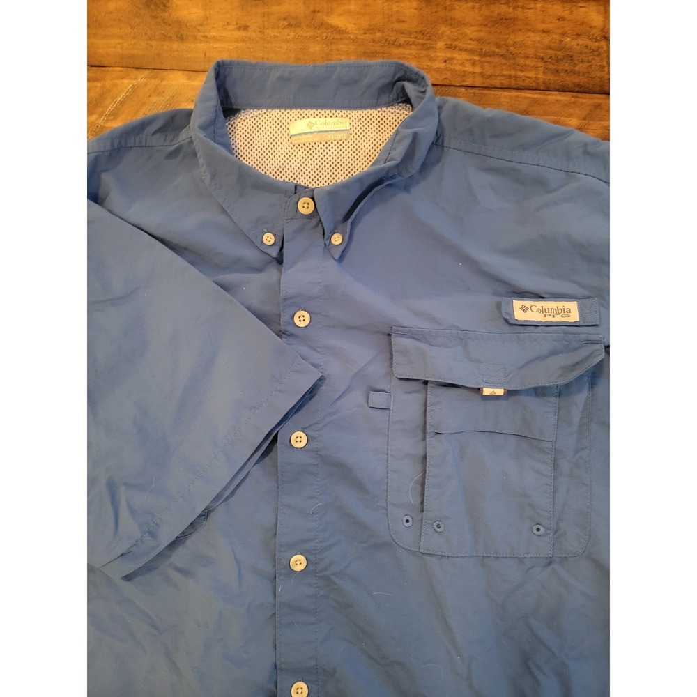 Columbia PFG Men's Blue Short Sleeve Fishing Shirt OMNI-SHADE XXLT